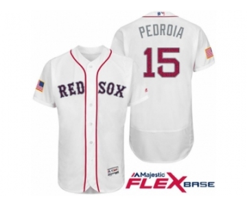 Men Boston Red Sox #15 Dustin Pedroia White Stars & Stripes 2016 Independence Day Flex Base Jersey