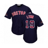 Men's Majestic Boston Red Sox #19 Fred Lynn Authentic Navy Blue Team Logo Fashion Cool Base 2018 World Series Champions MLB Jersey