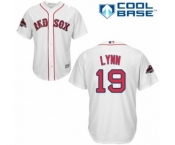Men's Majestic Boston Red Sox #19 Fred Lynn Replica White Home Cool Base 2018 World Series Champions MLB Jersey