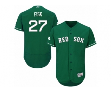 Men's Majestic Boston Red Sox #27 Carlton Fisk Green Celtic Flexbase Authentic Collection MLB Jersey