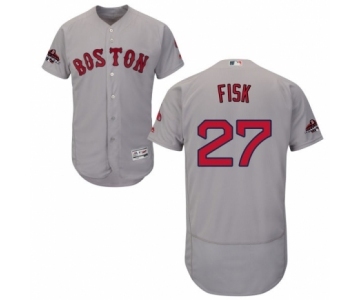 Men's Majestic Boston Red Sox #27 Carlton Fisk Grey Road Flex Base Authentic Collection 2018 World Series Champions MLB Jersey