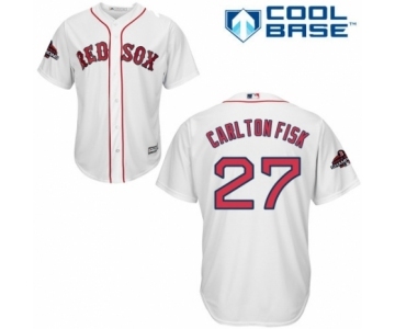 Men's Majestic Boston Red Sox #27 Carlton Fisk Replica White Home Cool Base 2018 World Series Champions MLB Jersey