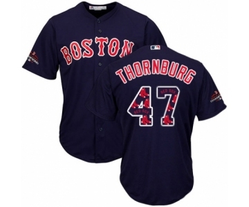 Men's Majestic Boston Red Sox #47 Tyler Thornburg Authentic Navy Blue Team Logo Fashion Cool Base 2018 World Series Champions MLB Jersey