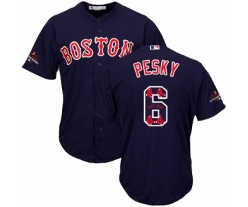 Men's Majestic Boston Red Sox #6 Johnny Pesky Authentic Navy Blue Team Logo Fashion Cool Base 2018 World Series Champions MLB Jersey