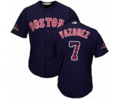 Men's Majestic Boston Red Sox #7 Christian Vazquez Authentic Navy Blue Team Logo Fashion Cool Base 2018 World Series Champions MLB Jersey