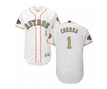 Men Houston Astros #1 Carlos Correa White FlexBase Authentic 2018 Gold Program Stitched Baseball Jersey