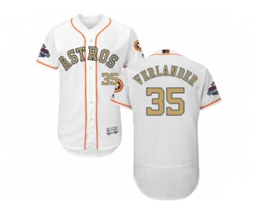 Men Houston Astros #35 Justin Verlander White FlexBase Authentic 2018 Gold Program Stitched Baseball Jersey