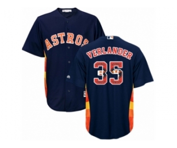 Men Majestic Houston Astros #35 Justin Verlander Authentic Navy Blue Team Logo Fashion Cool Base MLB Jersey