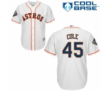 Men's Houston Astros #45 Gerrit Cole Replica White Home Cool Base 2019 World Series Bound Baseball Jersey