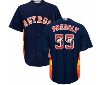 Men's Houston Astros #55 Ryan Pressly Authentic Navy Blue Team Logo Fashion Cool Base Baseball Jersey