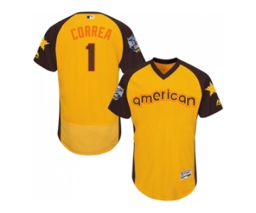 Men's Majestic Houston Astros #1 Carlos Correa Yellow 2016 All-Star American League BP Authentic Collection Flex Base MLB Jersey