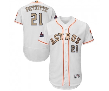 Men's Majestic Houston Astros #21 Andy Pettitte White 2018 Gold Program Flex Base Authentic Collection MLB Jersey