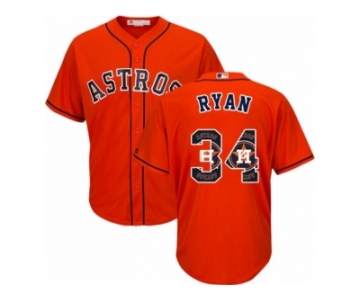 Men's Majestic Houston Astros #34 Nolan Ryan Authentic Orange Team Logo Fashion Cool Base MLB Jersey