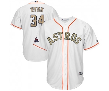 Men's Majestic Houston Astros #34 Nolan Ryan Replica White 2018 Gold Program Cool Base MLB Jersey