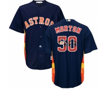 Men's Majestic Houston Astros #50 Charlie Morton Authentic Navy Blue Team Logo Fashion Cool Base MLB Jersey