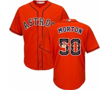 Men's Majestic Houston Astros #50 Charlie Morton Authentic Orange Team Logo Fashion Cool Base MLB Jersey