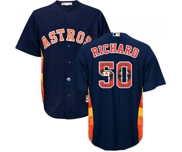 Men's Majestic Houston Astros #50 J.R. Richard Authentic Navy Blue Team Logo Fashion Cool Base MLB Jersey