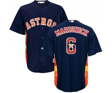 Men's Majestic Houston Astros #6 Jake Marisnick Authentic Navy Blue Team Logo Fashion Cool Base MLB Jersey