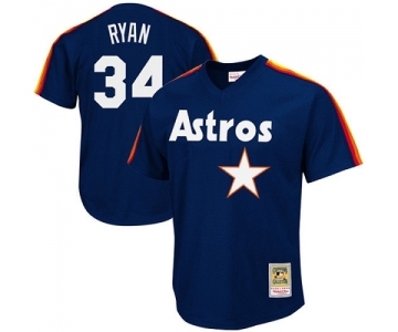 Men's Mitchell and Ness 1988 Houston Astros #34 Nolan Ryan Authentic Navy Blue Throwback MLB Jersey