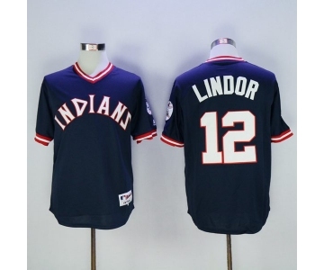 Men's Cleveland Indians #12 Francisco Lindor Majestic Navy Blue Authentic 1976 Turn Back the Clock Player Jersey