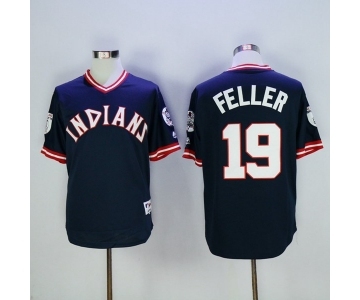 Men's Cleveland Indians #19 Bob Feller Majestic Navy Authentic 1976 Turn Back the Clock Player Jersey
