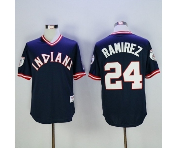 Men's Cleveland Indians #24 Manny Ramirez Majestic Navy Authentic 1976 Turn Back the Clock Player Jersey