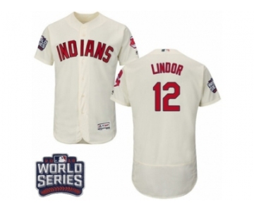 Men's Majestic Cleveland Indians #12 Francisco Lindor Cream 2016 World Series Bound Flexbase Authentic Collection MLB Jersey