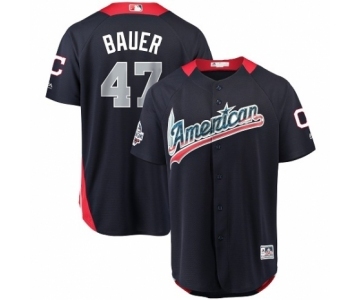 Men's Majestic Cleveland Indians #47 Trevor Bauer Game Navy Blue American League 2018 MLB All-Star MLB Jersey