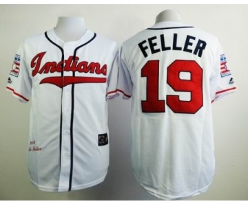 mlb jerseys cleveland indians #19 feller white[m&n]