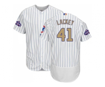 Chicago Cubs #41 John Lackey White(Blue Strip) Flexbase Authentic 2017 Gold Program Stitched MLB Jersey
