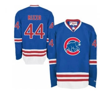 Chicago Cubs #44 Anthony Rizzo Blue Long Sleeve Stitched MLB Jersey