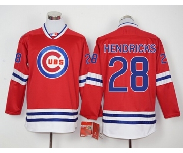 Men Chicago Cubs #28 Kyle Hendricks Red Long Sleeve Stitched Baseball Jersey