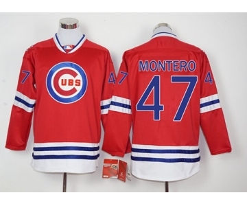 Men Chicago Cubs #47 Miguel Montero Red Long Sleeve Stitched Baseball Jersey
