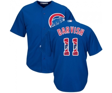 Men's Majestic Chicago Cubs #11 Yu Darvish Authentic Royal Blue Team Logo Fashion Cool Base MLB Jersey