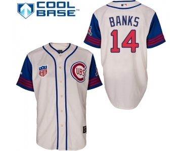 Men's Majestic Chicago Cubs #14 Ernie Banks Replica Cream Blue 1942 Turn Back The Clock MLB Jersey