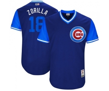 Men's Majestic Chicago Cubs #18 Ben Zobrist Zorilla Authentic Navy Blue 2017 Players Weekend MLB Jersey