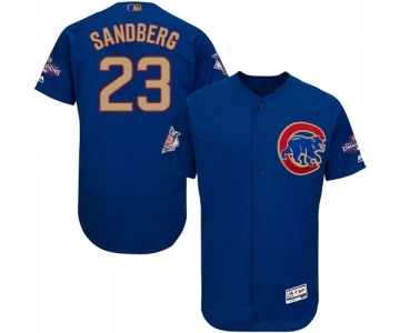 Men's Majestic Chicago Cubs #23 Ryne Sandberg Authentic Royal Blue 2017 Gold Champion Flex Base MLB Jersey