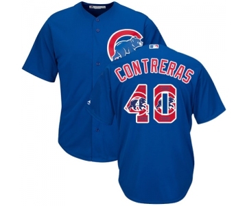 Men's Majestic Chicago Cubs #40 Willson Contreras Authentic Royal Blue Team Logo Fashion Cool Base MLB Jersey