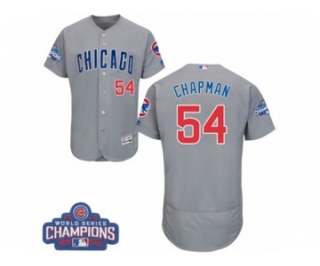 Men's Majestic Chicago Cubs #54 Aroldis Chapman Grey Road 2016 World Series Champions Flexbase Authentic Collection MLB Jersey
