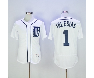 Men Detroit Tigers #1 Jose Iglesias Majestic White Flexbase Authentic Collection Player Jersey