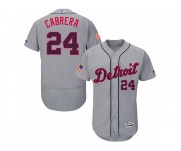 Men's Majestic Detroit Tigers #24 Miguel Cabrera Grey Fashion Stars & Stripes Flex Base MLB Jersey