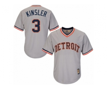 Men's Majestic Detroit Tigers #3 Ian Kinsler Replica Grey Cooperstown MLB Jersey