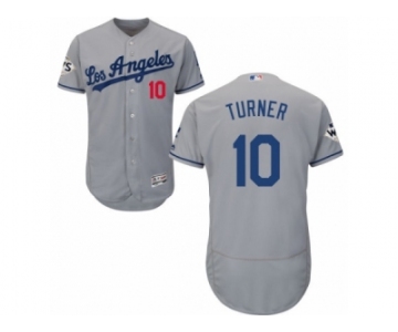 Los Angeles Dodgers #10 Justin Turner Authentic Grey Road 2017 World Series Bound Flex Base MLB Jersey