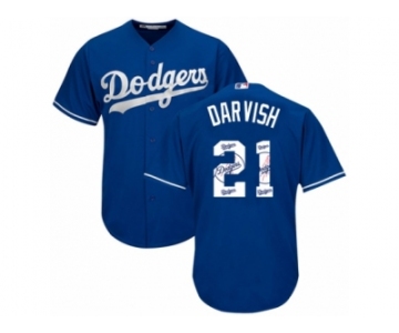 Los Angeles Dodgers #21 Yu Darvish Authentic Royal Blue Team Logo Fashion Cool Base MLB Jersey