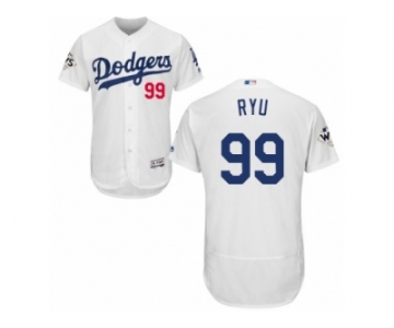 Los Angeles Dodgers #99 Hyun-Jin Ryu Authentic White Home 2017 World Series Bound Flex Base MLB Jersey