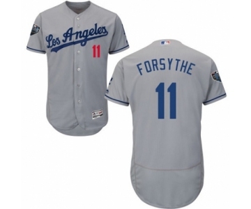 Men's Majestic Los Angeles Dodgers #11 Logan Forsythe Grey Road Flex Base Authentic Collection 2018 World Series MLB Jersey