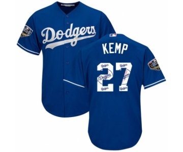 Men's Majestic Los Angeles Dodgers #27 Matt Kemp Authentic Royal Blue Team Logo Fashion Cool Base 2018 World Series MLB Jersey
