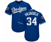 Men's Majestic Los Angeles Dodgers #34 Fernando Valenzuela Authentic Royal Blue Team Logo Fashion Cool Base 2018 World Series MLB Jersey