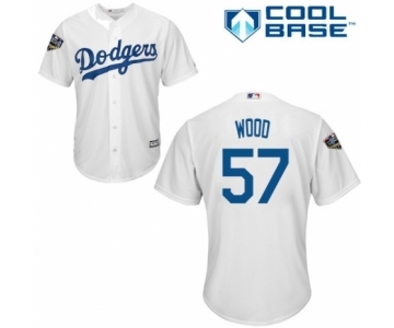 Men's Majestic Los Angeles Dodgers #57 Alex Wood Replica White Home Cool Base 2018 World Series MLB Jersey
