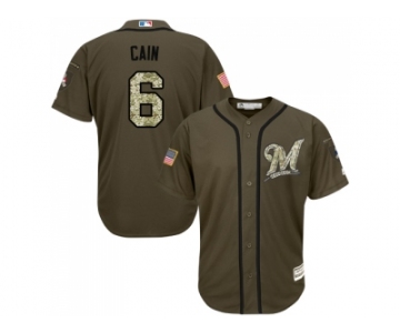Men Milwaukee Brewers #6 Lorenzo Cain Green Salute to Service Stitched MLB Jersey